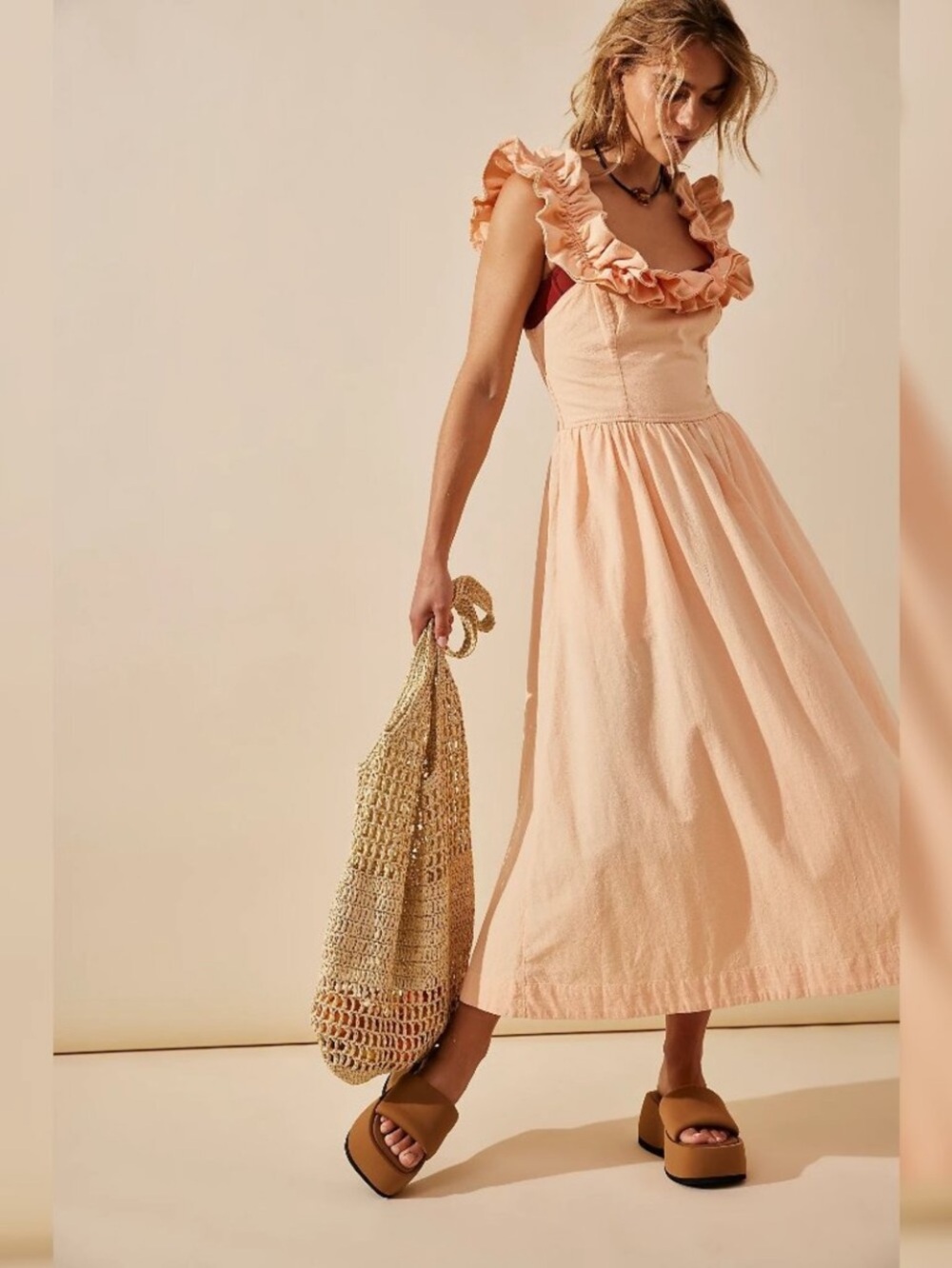 Free People Ruffle it Up maxi midi dress XS open back summer